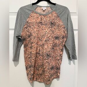 LuLaRoe Gray and Peach Floral Randy Top